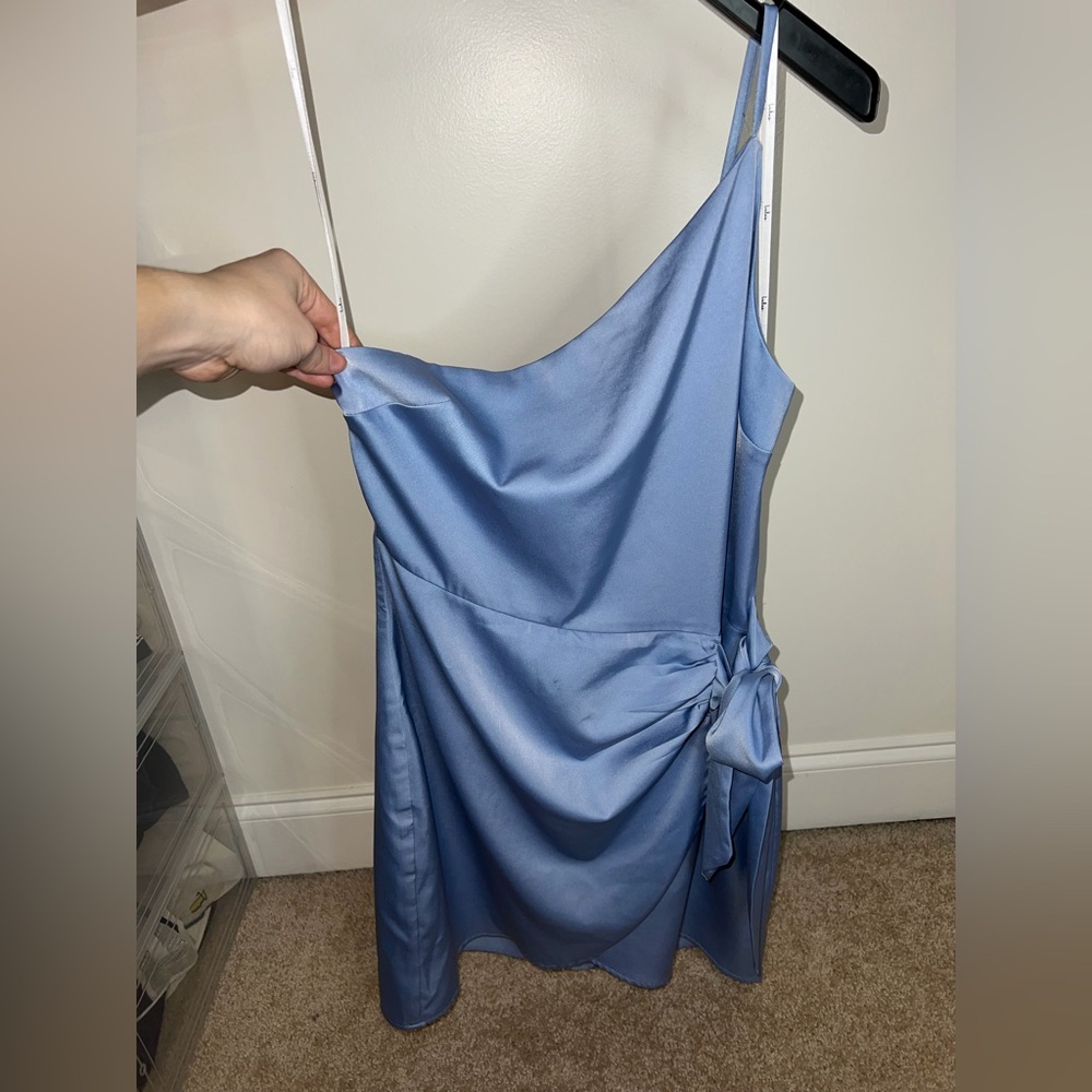 Light blue, one shoulder, Lulus mini dress